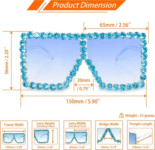 Vista 3 de Xpectrum Gafas de sol de cristal brillantes cuadradas extra grandes con diamantes de imitación