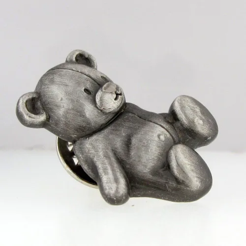 Vista 2 de PinMart Pin de solapa de peluche de plata antigua de peluche