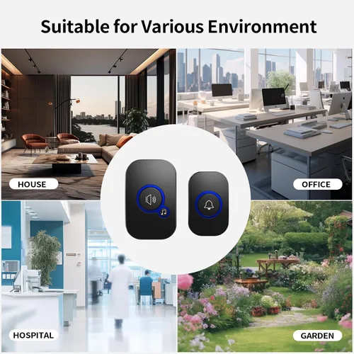 Vista 7 de Timbre inalámbrico para aula, impermeable y resistente al polvo, con 32 timbres de 90 dB, timbre de puerta de rango de 1000 pies, 4 niveles, modo
