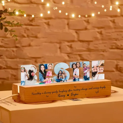 Vista 3 de Luz nocturna LED personalizada con collage de fotos, foto personalizada con cualquier cita y nombre, Navidad, amistad, regalos de cumpleaños