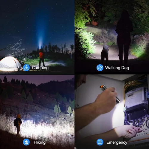 Vista 7 de LETMY Paquete de 2 linternas LED - Linternas tácticas súper brillantes de alto lúmenes - Luz de flash con zoom, 5 modos, linternas impermeables Gris