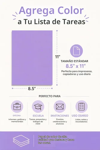 Vista 6 de Papel de copia de color, 20 libras (75 GSM) 8.5 x 11, 500 hojas (lavanda/orquídea)