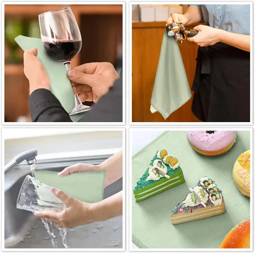 Vista 5 de Rtteri Juego de 5 manoplas de horno verdes para ollas y toallas de cocina, 1 guante de horno de cocina y 2 paños de cocina, 2 agarraderas verdes