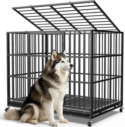 Vista 8 de Hiwokk Jaula para perros resistente de 38 pulgadas, perrera indestructible
