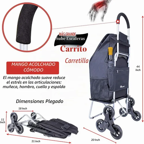 Vista 4 de dbest products - Carro de compras más grande para escaleras Trolley Dolly, plegable para compras de comestibles, color negro, apto