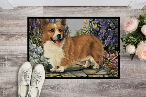 Vista 2 de Caroline's Treasures PPP3258MAT Corgi Garden Georgi - Felpudo de 18 x 27 pulgadas, tapete para puerta delantera, interior y exterior, para entrada