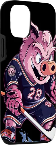 Vista 3 de iPhone 15 Pig Ice Hockey Player Hockey Stick Goalkeeper Case