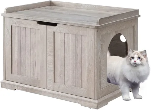 Vista 29 de unipaws Caja de arena para gatos extra grande para cajas de arena automáticas y autolimpiantes, armario alto con estación de carga, casa oculta