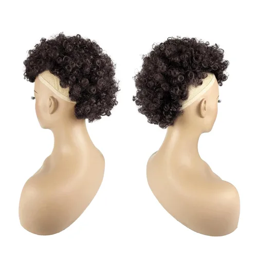 Vista 3 de UA Jerry Curls Mohawk - Cola de caballo sin cordón con flequillo, sintético, corto, afro, rizado, 6 clips BB (2#, negro natural)
