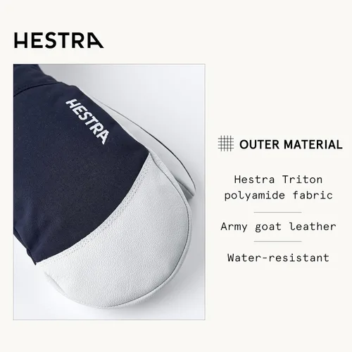 Vista 3 de Hestra Manopla de Esquí Heli Army Leather, Guante Manopla de Nieve para Esquí y Snowboard para Hombres y Mujeres