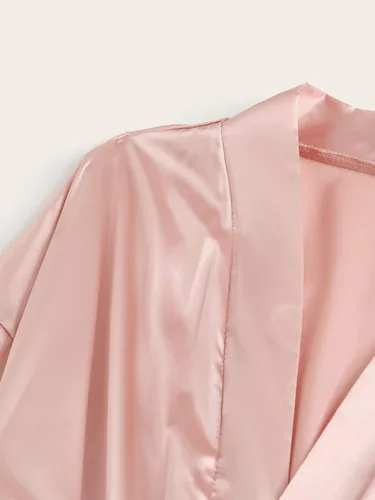 Vista 3 de WDIRARA Conjunto de pijama de lencería con encaje floral de satén para mujer 4 piezas conjunto de pijama con bata