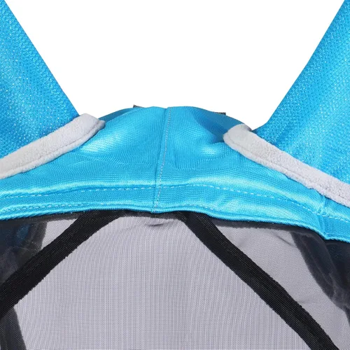 Vista 144 de Harrison Howard Máscara de mosca de caballo luminosa profesional estándar con orejas protección UV para caballo, azul y plateado, pequeño poni Azul