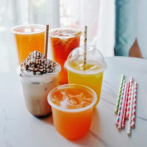 Vista 6 de 100 unidades de vasos de plástico desechables de 16 onzas con tapas, vasos transparentes de plástico para bebidas frías/Bubble Boba/café
