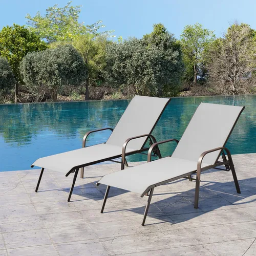 Vista 17 de Juego de 2 sillas de piscina para exteriores, con reposabrazos (beige)