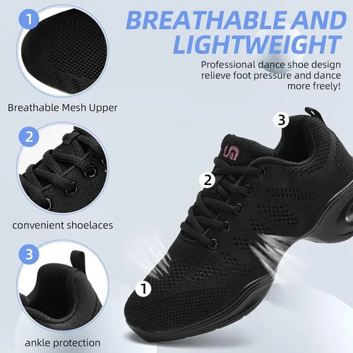 Vista 3 de PPQ Zapatos de baile para mujer, zapatos de jazz, tenis de baile, transpirables, con suela dividida, suela dividida, zapatos atléticos para caminar