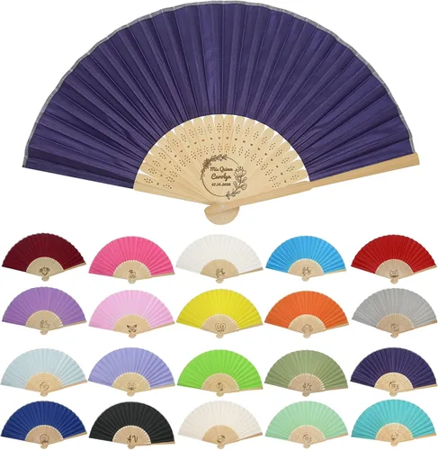 Vista 9 de GZLDGIFTS Abanicos de mano personalizados, regalos para regalos de fiesta de boda, invitados, tela personalizada, seda, jardín, boda, abanicos