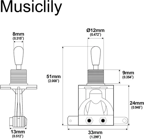 Vista 2 de Musiclily Basic Metric - Interruptor de palanca de guitarra recta corta de 3 vías para guitarra eléctrica estilo LP, parte superior negra con punta