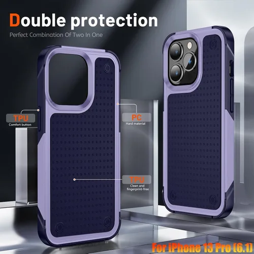 Vista 5 de Funda resistente para Apple iPhone 13 Pro de 6.1 pulgadas, 4 esquinas con bolsas de aire [protección contra caídas de 12 pies], agarre texturizado