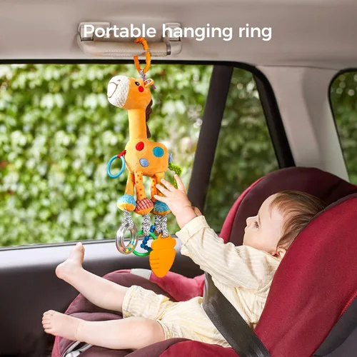 Vista 3 de TUMAMA - Juguete de sonajero colgante de jirafa, juguetes suaves para colgar para bebés con campanillas de viento, asiento de coche, cuna, juguete