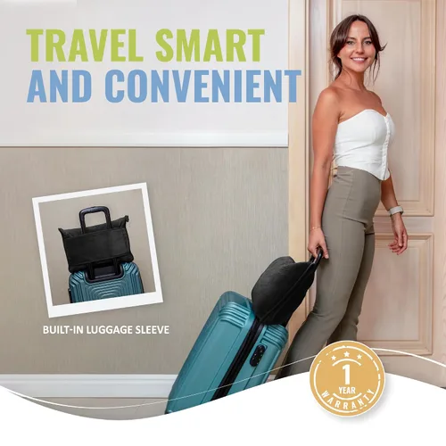 Vista 4 de BOACAY - Manta de viaje suave y cálida para avión y automóvil - Esencial para vuelos largos para mujeres, hombres, niños - Almohada compacta
