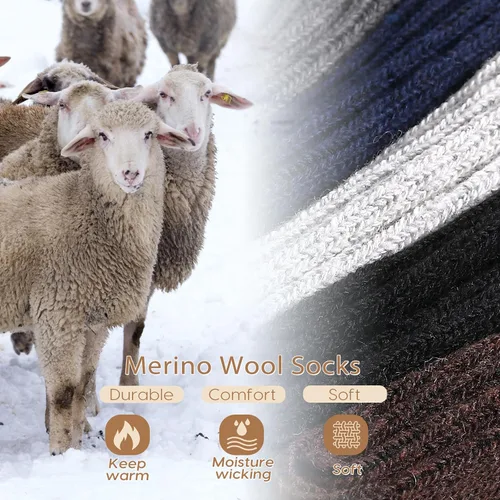 Vista 2 de EXCELLENT THERMAL Calcetines de lana merino para hombre, calcetines cálidos suaves de invierno para hombres, calcetines acogedores de senderismo