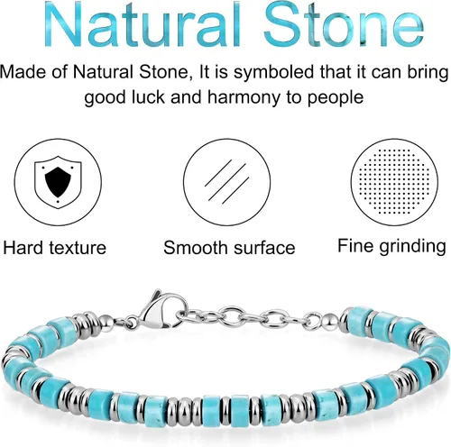 Vista 4 de SIUMAL Pulsera para hombre, pulseras bohemias de acero inoxidable para hombres, pulseras de cuentas, regalos de joyería para marido, padre, amigos