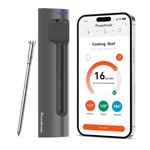 Vista 11 de Termómetro digital inalámbrico para carne con monitoreo remoto de aplicaciones ±0.9℉ Accuracy Bluetooth Meat Thermometer, Wi-Fi Unlimited Range
