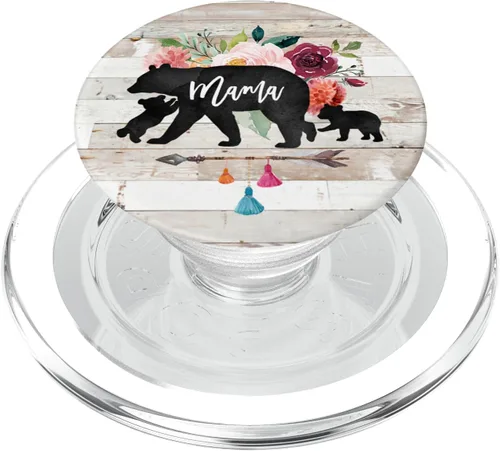 Vista 8 de Mama Bear Two Baby Cub Twins Rustic Barn Wood Boho Arrow - PopSockets Grip and Stand for Phones and Tablets, Negro