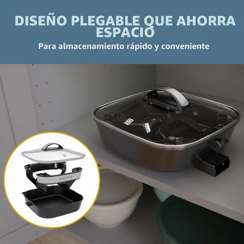Vista 5 de West Bend Sartén eléctrica de 11 x 11 pulgadas con Diamond Shield cerámica antiadherente, base plegable extraíble, tapa de vidrio templado