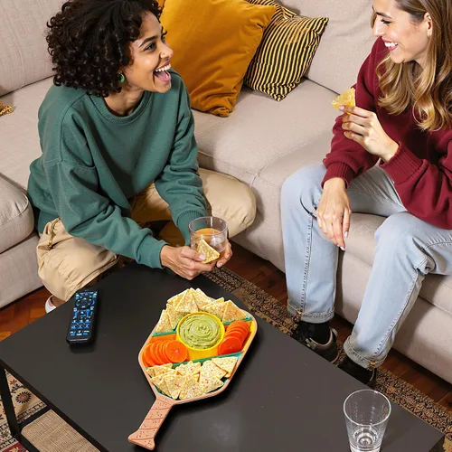 Vista 5 de Bandeja de aperitivos de paleta de pickleball - Bandeja de servir con bolas de pepinillo para aperitivos - Bandeja de servir en forma de paleta