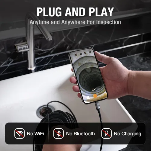 Vista 5 de Teslong - Cámara de boroscopio USB C de 50 pies con luz para iPhone 15/16/17 Android 15m DIY Scope Camera for Sewer Drain Pipe Inspection, 8 LED