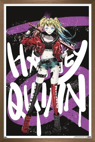 Vista 15 de Trends International DC Comics - Póster de pared de anime Harley Quinn, 14.725 x 22.375 pulgadas, versión enmarcada de madera de granero