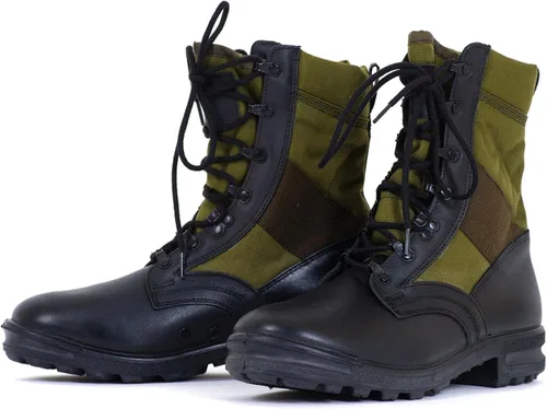 Vista 2 de Botas originales de la selva del ejército alemán para hombre, botas militares color negroverde, botas de combate de cuero para hombre