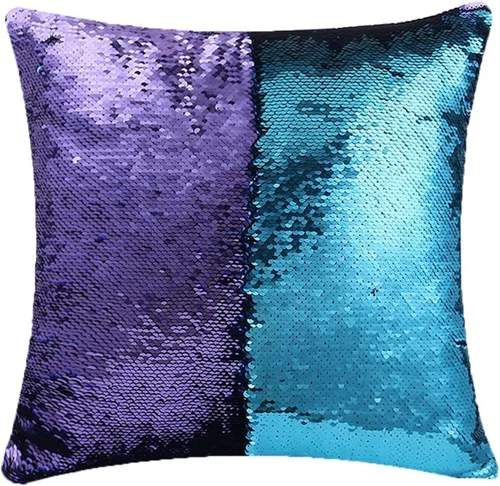 Vista 23 de MOCOFO Fundas de almohada decorativas de lentejuelas mágicas reversibles 16x16-2 de plata a oro + 2 de oro a negro de ante premium para habitación 4