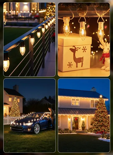 Vista 7 de Brightown Clips magnéticos para luces de Navidad, 100 unidades de clip magnético para luces navideñas, pinzas magnéticas inastillables para C7/E12