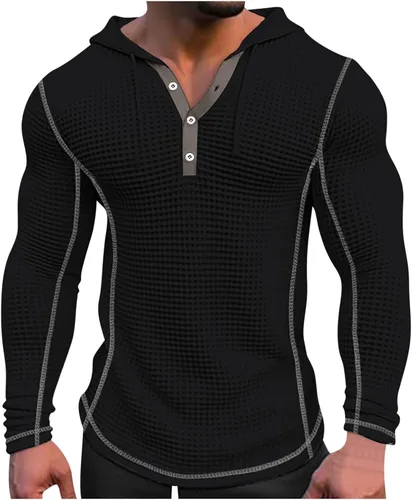 Vista 8 de Sudaderas con capucha para hombre, casuales, de manga larga, con cordón, de punto gofre, sudadera con capucha de ajuste muscular, camisetas