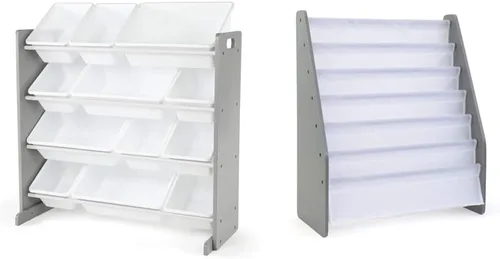 Vista 8 de Humble Crew Organizador moderno de juguetes con 12 contenedores, color espresso/blanco y Humble Crew, 4 niveles, estante de almacenamiento