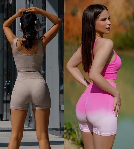 Vista 7 de FINETOO Workout Sets for Women 4 Pieces Ribbed Crop Tank Shorts Active Gym Exercise High Waisted Sports Yoga Outfit S-L