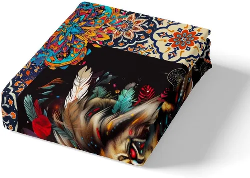 Vista 4 de Funda de edredón de león, juego de ropa de cama con estampado de mandala para niños, funda de edredón bohemia para niños y niñas, decoración