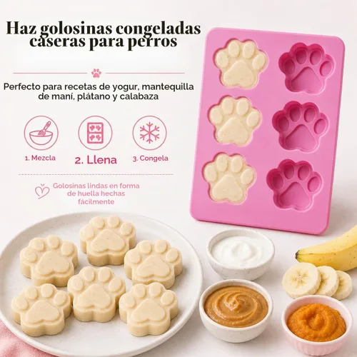 Vista 2 de Juego de dos moldes de silicona con estampado de patas de perro para golosinas caseras para hornear dulces de chocolate, apto para horno microondas
