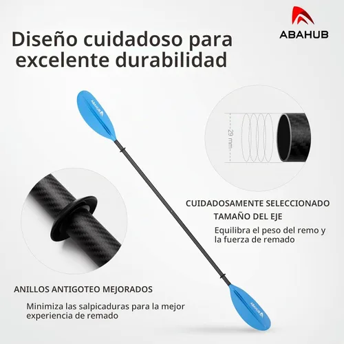 Vista 4 de Abahub 1 pala de kayak de carbono, remos de kayak de 90.5 pulgadas para canotaje, canoa con correa de remo gratis, eje de fibra de carbono