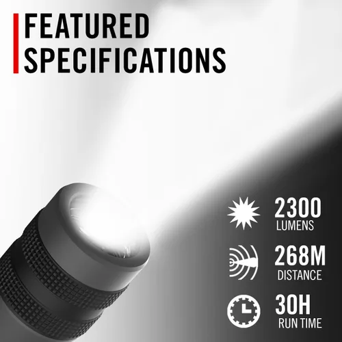 Vista 2 de Coast GX30 - Linterna LED de 2300 lúmenes impermeable de doble alimentación alcalina y recargable con enfoque giratorio, tapa antivuelco y mango