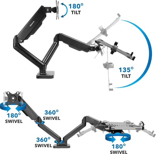 Vista 6 de Mount-It! Soporte de escritorio para laptop y monitor, soporte de brazo de movimiento completo, soporte ergonómico ajustable para monitor, soporte