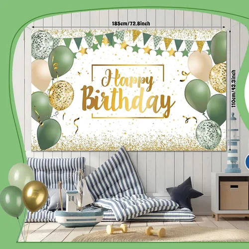 Vista 3 de Tatuo Kit de globos de confeti de cumpleaños de color verde salvia, paquete de pancartas de fondo de fotografía para niños, niñas, hombres