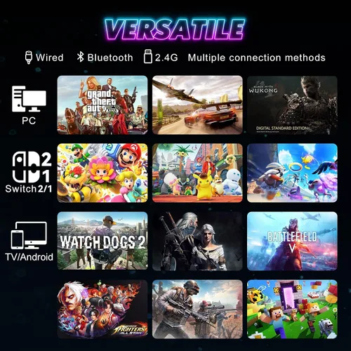 Vista 2 de Dinosoo RGB Wireless Controller for Nintendo Switch 2/1 Lite/OLED, PC Bluetooth Games Controller, Turbo, Macro, 6 Gyro Axis, 4 Vibration Motors