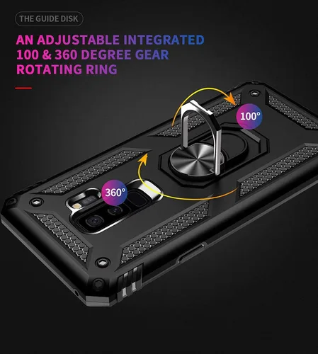 Vista 4 de Funda para Samsung Galaxy S9 Plus (no compatible con el S9 estándar) con protectores de pantalla HD, soporte de anillo de metal de grado militar