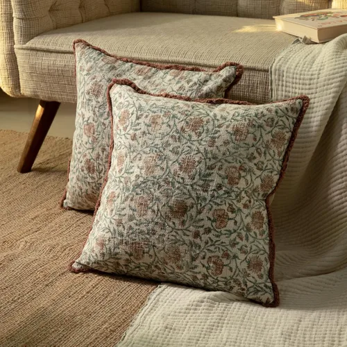 Vista 22 de Juego de 2 fundas de almohada decorativas de algodón indio vintage con estampado a mano (marrón ladrillo, 18 x 18 pulgadas (paquete de 2))
