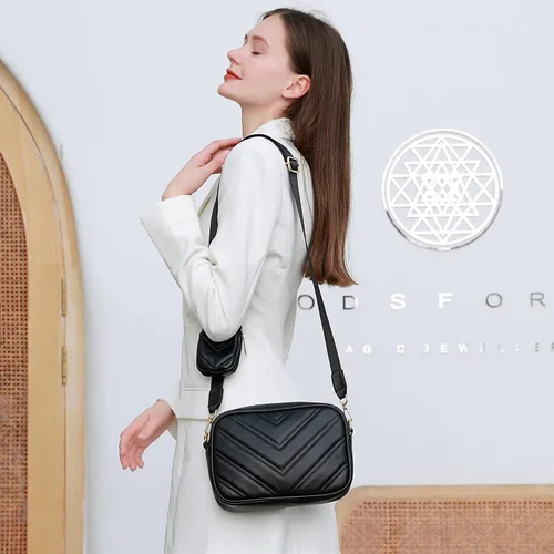 Vista 7 de Herald Chevron - Bolso cruzado pequeño acolchado con monedero para mujer cuadrado con cámara de fotos hombro lateral 2 tamaños