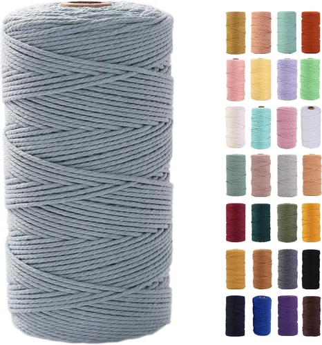 Vista 22 de Cuerda de macramé azul aire de 0.079 in x 220 yardas, cuerda de algodón colorido de algodón suave para colgar en la pared, colgadores de plantas