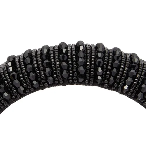 Vista 5 de Glamlily Diadema de terciopelo grueso – Accesorios para el cabello adornados con diamantes de imitación y perlas – Diadema acolchada con perlas